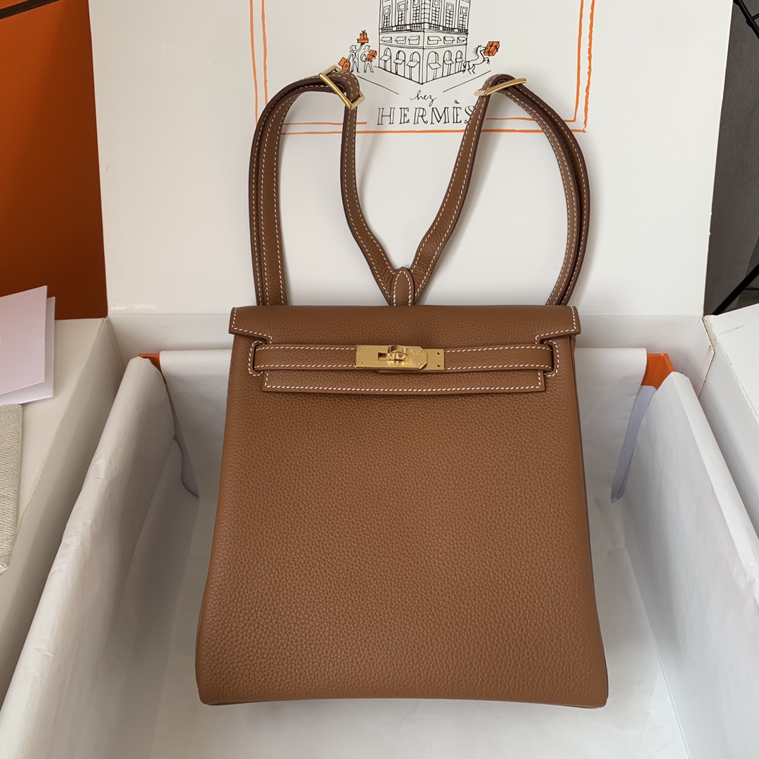 Hermes Kelly Ado Backpack In Brown Clemence Leather